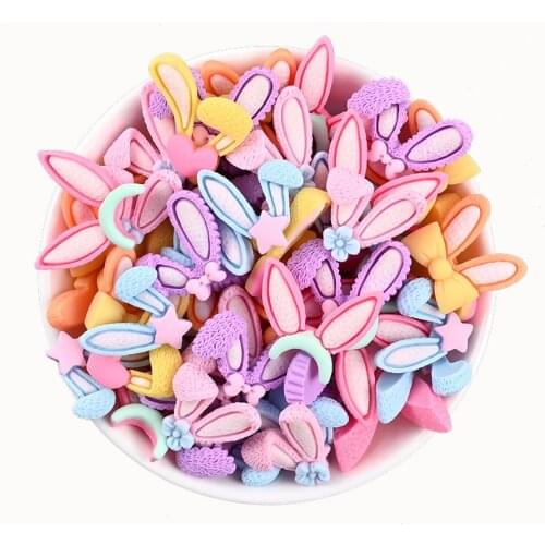 20Pcs Kawaii Bowknot Rabbit Ear Flatback Resin Cabochon Headwear Accessories Embellishments Scrapbook DIY Phone Decoration Craft