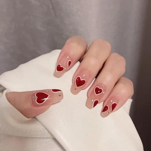 24pcs Love Heart False Nail Long Paragraph Removable Fashion Artificial Manicure Patch DIY Nail Art Fully Covered Nail Decor