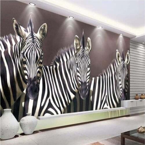 Wellyu Custom large-scale mural 3D wallpaper retro hand-painted oil painting black and white zebra cafe club background wall