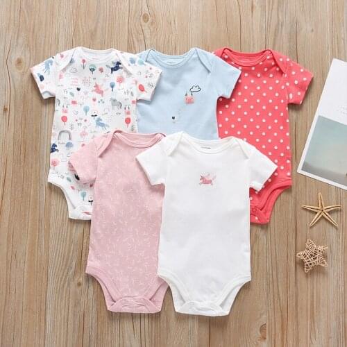 5 Pcs/lot Summer New Infant Triangle Romper Cotton Baby Girls Bodysuit Kids One-Pieces Cartoon Short Sleeve Baby Boys Clothes