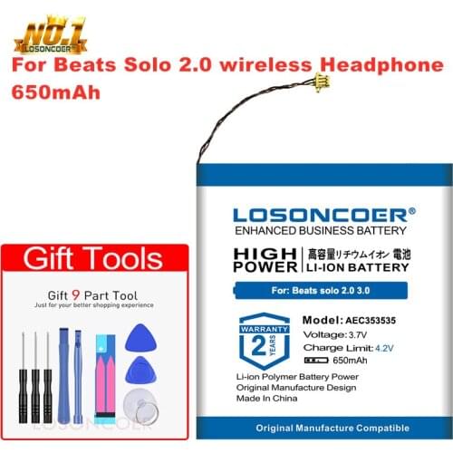 LOSONCOER 650mah AEC353535 Battery For Beats Solo 2 For Beats Solo 3 Solo3 PA-BT05 Bluetooth Headphone Battery