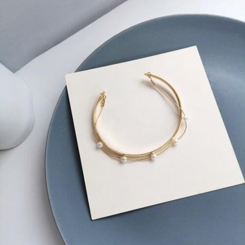 Fashion Korean Cuff Bracelet Hot Selling Metallic Golden Plating Two Layer Chain Pearls Bracelet For Women Jewelry Girl Gifts