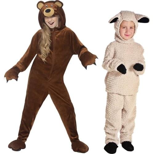 Reneecho Animal Costume Kids Brown Bear Costume Romper Lamb Sheep Children`s Costume For Purim Carnival Cosplay