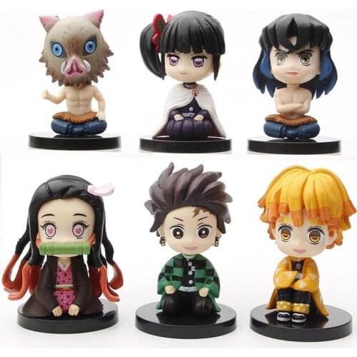 6pcs New Demon Slayer.Kimetsu No Yaiba Nezuko Zenitsu Tanjirou Giyuu Inosuke Kyoujurou Action Figure Model Cake Car Decor Toys