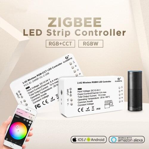 Gledopto Zigbee RGBCCT RGBW LED Controller Smart 12V 24V DC Voice Control Echo Plus Smartthings Zigbee 3.0 Hub Strip Controller
