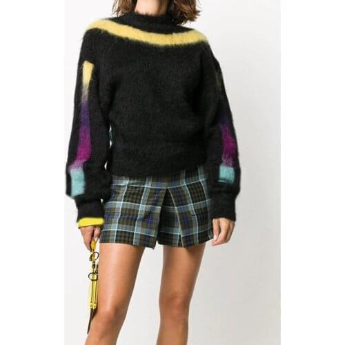 Hot Sale!!! Winter 11.27 Round Neck Sleeve Loose Casual Mohair Pullover Gradient Geometric Long Short Sweater