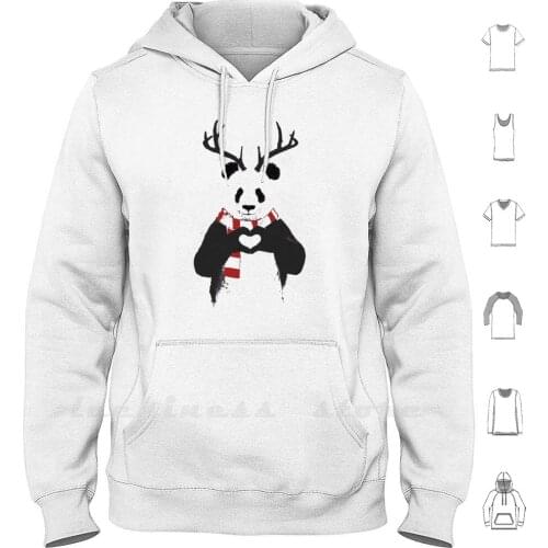 Xmas Panda Hoodies Long Sleeve Xmas Christmas Holiday Panda Animal Antlers Deer Humor Funny Cute