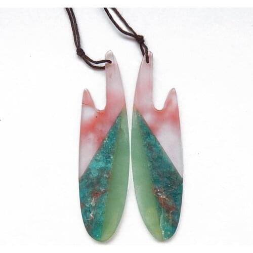 Artificial Cherry Quartz(Watermelon Quartz), Chrysocolla & Green Aventurine Glued Earrings Pair 69x19x4mm,84.5ct