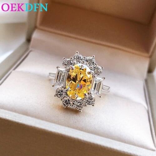 OEKDFN 100% 925 Sterling Silver Rings Oval Cut Citrine Gemstone Wedding Engagement Vintage Ring For Women Gift Fine Jewelry