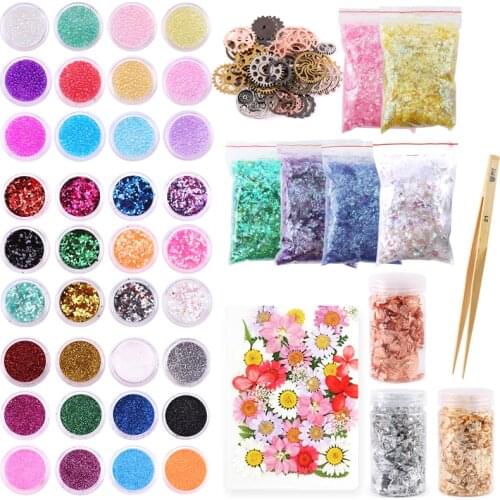 Epoxy Resin Filling Material Set With Glitter Powder Dried Flowers For Resin Accessories Craft Supplies Resin Jewelry Making Kit