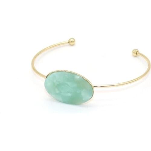 Fashion Big Oval 3 Colored Resin Stone Charm Open Cuff Bangle Bracelet for Women