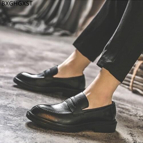 Brown Penny Loafers Men Dress Shoes Mens Fashion Party Shoes for Man 2021 Black Leather Shoes Men Formal Zapatos Chaussure Homme