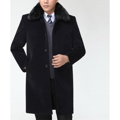 New Winter Men Plush Thickened Wool Overcoat Long Padded Cotton Clothes Fur Collar Casual High Quality Size M L XL 2XL 3XL