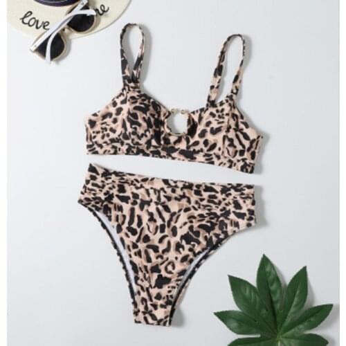 Summer New Youth Swimsuit Womens Sexy Open Chest Leopard Bikini Snake Multicolor High Waist Split Swimsuit
