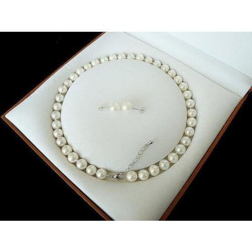 Top Quality Pearl Jewelry 17inch 8mm White Round Shell Pearl Necklace Earring Jewelry Set Charming Wone Gift Fashion Jewelry