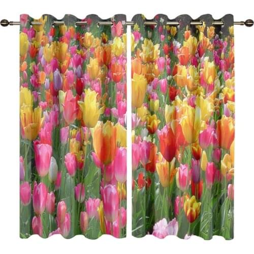Personalized Modern Style Window Curtain for Kids Bedroom 3D Tulip Flower Printed Living Room Curtains Window Drapes Rideaux