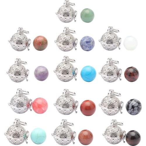Ball Gemstone Pendant With Hollow Locket Ball Cage For Necklace