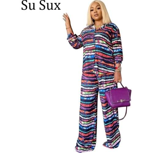 Striped Blouse Set Two Piece Set Women Casual Outfits Long Sleeve Shirt Wide Leg Pants Suit Streetwear Female Vestidos 2021