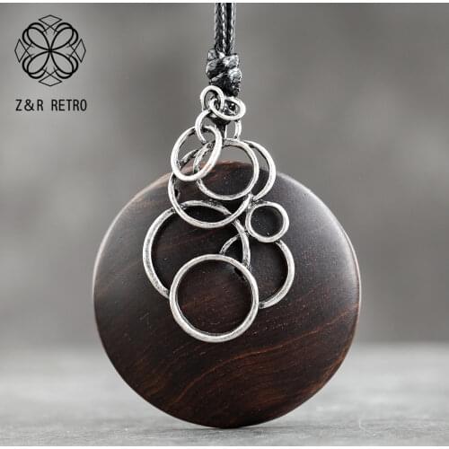 Simple Vintage Women Pendants & Necklaces Wooden Handmade Sandalwood Necklaces Sweater Rope Chain Women New Jewelry Accessories