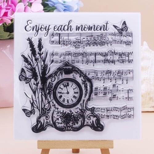 Alinacutle Clear Stamps Vintage Moments Clock Background Scrapbooking Card Album Paper Craft Rubber Transparent Silicon Stamps