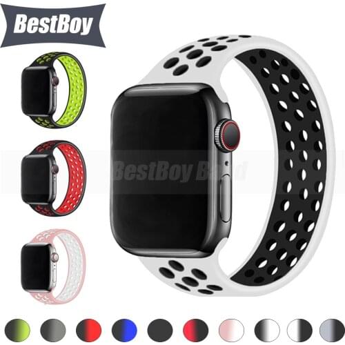 Silicone Breathable Elastic Belt bracelet band iWatch Series3 2 4 5 SE 6 sports Solo Loop strap For Apple Watch 44/40mm 38/42mm