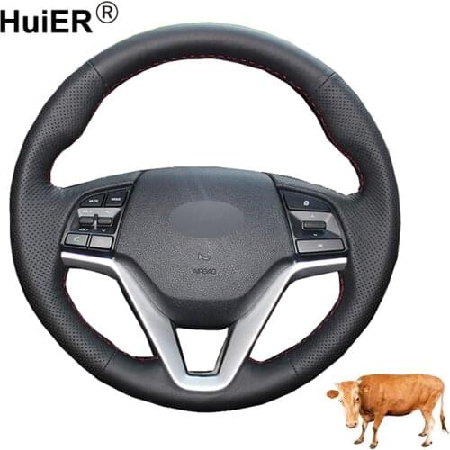 Hand Sewing Car Steering Wheel Cover Top Cow Leather Volant Braid For Hyundai Tucson 3 2015 2016 2017 2018 2019 Funda Volante