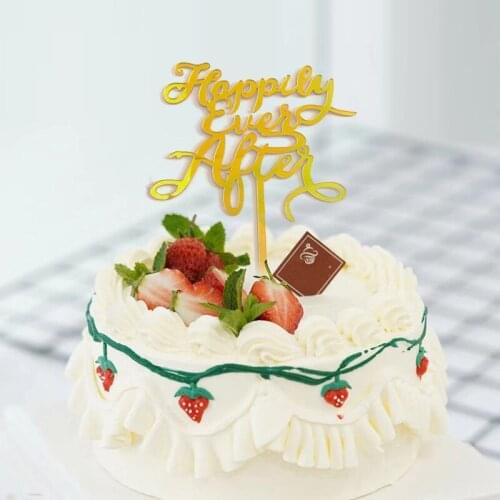 Happily Ever After Wedding Cake Topper Gold Silver Mirror Engagement Cupcake Topper for Wedding Birthday Party Cake Decorations