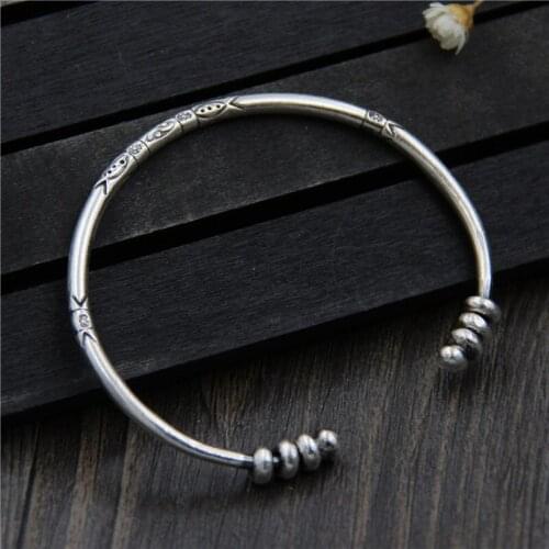 Silver 925 Jewelry Bagua Fish Taiji Yinyang Fashion Bracelet Imported from Thailand Handmade Ladies Opening Bracelet Size 3.50