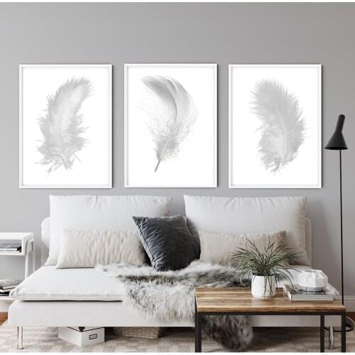 Modern White Fluffy Feather Wall Art Canvas Prints Paintings On The Wall Picture For Living Room Poster And Prints No Frame