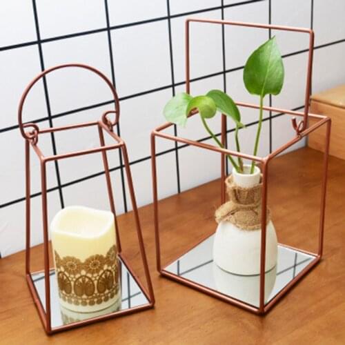 Simple modern geometry Black Rose Gold Candlestick living room table top decoration simple line iron mirror candlestick
