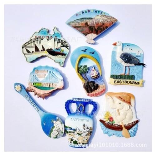 Fridge Magnets Souvenir Greece Australia Busan Refrigerator Paste Thailand Decor 3d Resin Message Stickers Cute Magnets Gift