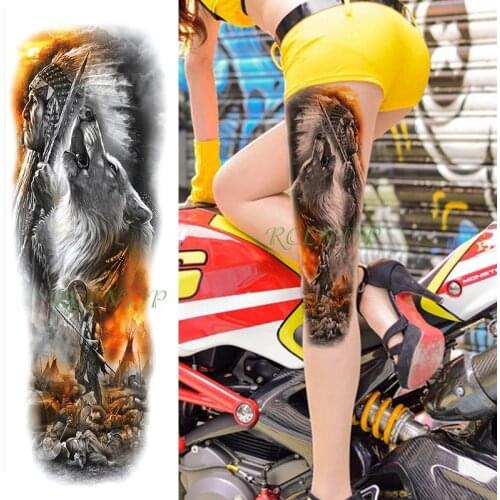 Waterproof Temporary Tattoo Sticker Indian worrior war fire roaing wolf forest full arm fake tatto flash tatoo for men women