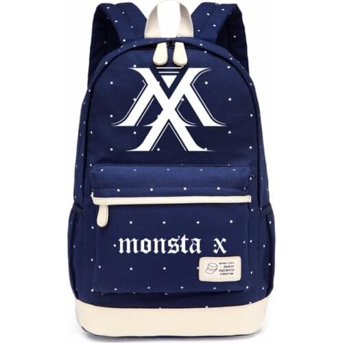 WISHOT KPOP Monsta x Backpack flowers shoulder Travel Bag for teenagers girls women Canvas dot school bag