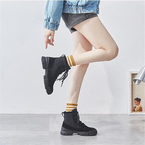 Womens Spring Autumn Boots Lace-Up Thick High-top Outdoor Booties Women Sneakers Canvas Boots Non-Slip Ladies Shoes