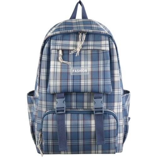 Women Backpack for Girls Teenage School Bags Fashion Patchwork Plaid Nylon Back Pack Female