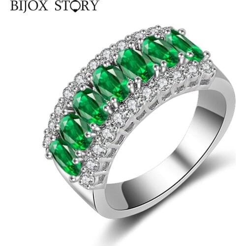 BIJOX STORY fashion 925 sterling silver ring with oval shape emerald gemstone fine jewelry rings for women wedding promise party