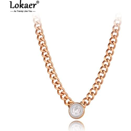 Lokaer Trendy Titanium Stainless Steel Queen Elizabeth Pendant Necklaces For Women Original Design Thick Chain Jewelry N20288