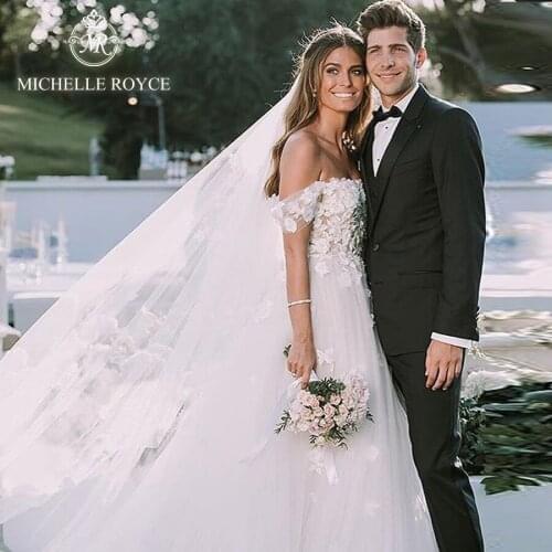 Michelle Royce A-Ling Wedding Dresses 2020 Strapless Off the Shoulder Appliques Chapel Train Bridal Gowns Vestido De Noiva