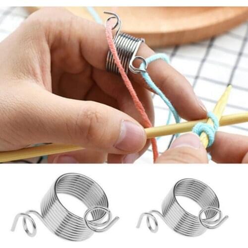 1PC Ring Type Knitting Tools Finger Wear Ring Thimble Yarn Spring Guides Stainless Steel Needle Thimble Sewing Accessories