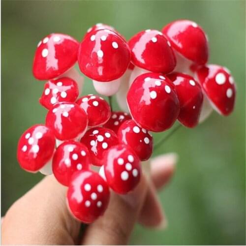 10Pcs/bag Cute Mini Red Mushroom Garden Ornament Miniature Plant Pots Fairy DIY Dollhouse Landscape Garden Decor