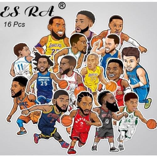 16 Pcs/Set Sport Basket Ball Players Stickers Waterproof PVC Stickers Toys Boys laptop Pitcher Bottle Luggage Notebook Decorate