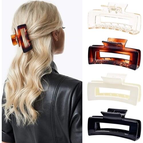 2020 10.2CM Ponytail Holder Hair Claw For Women Big Size Geometric Hollow Out Rectangle Crabs For Hair Freely Style Hair Clips