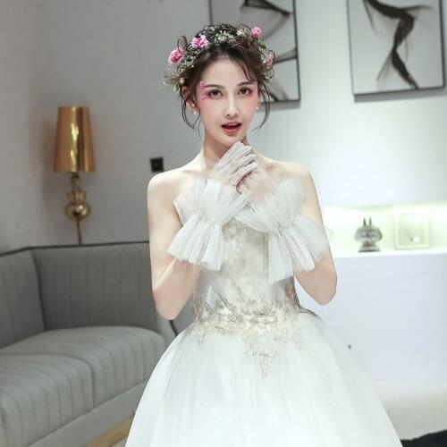 White Performance Dancing Party Lady Girl Bridesmaid Princess Lady Gloves Short Design Tulle Fingers Wedding Bridal Gloves