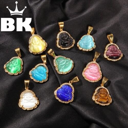 THE BLING KING Custom Buddha Pendant Stainless Steel Charm Hip Hop Full Iced Out Cubic gold sliver Stone