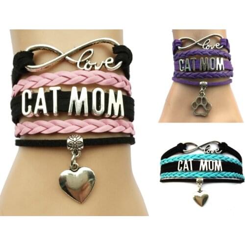 Drop Shipping Infinity Love Cat Mom Heart Bracelet- Best Puppy Lover Girl Gift Animal Paw Jewelry