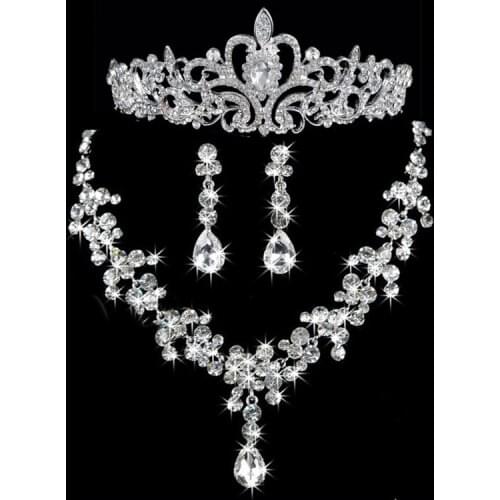 Luxury Wedding Jewelry Silver Color Costume Bridal Jewelry Sets for Bridesmaid Bride Big Crystal Set Drops Necklace Earrings