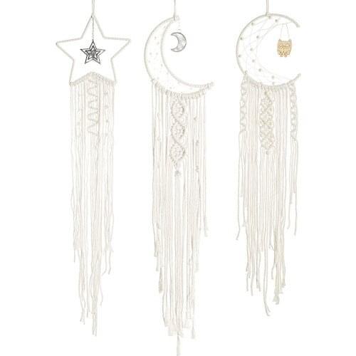 Macrame Moon Star Owl Tapestry Wall Hanging Farmhouse Style Bohemian Leaf Dorm Room Boho Christmas Decoration Gift Home Decor