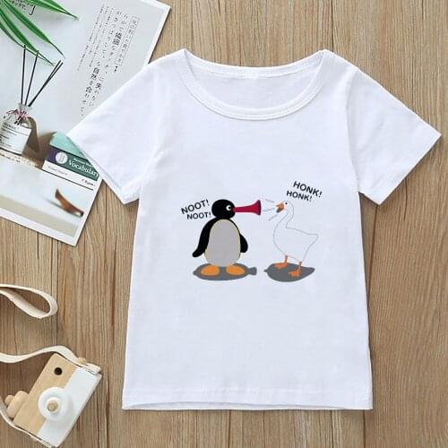 Cute Pingu Printed Aesthetic Girls Boys Clothes Fashion Street Kids T-shirt Europe Trend Cartoon Child T Shirts 2021 Camiseta