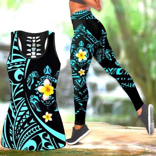 Sea turtle Polynesian 3D Printed Hollow Out Tank Legging Suit sexy Yoga Fitness Soft Legging Summer Women For Girl 07