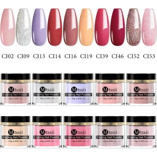 Mtssii 10pcs Nail Dipping Powder Set Acrylic Nail Glitter Pigment Powder Color Dip Dust For Manicure Decal